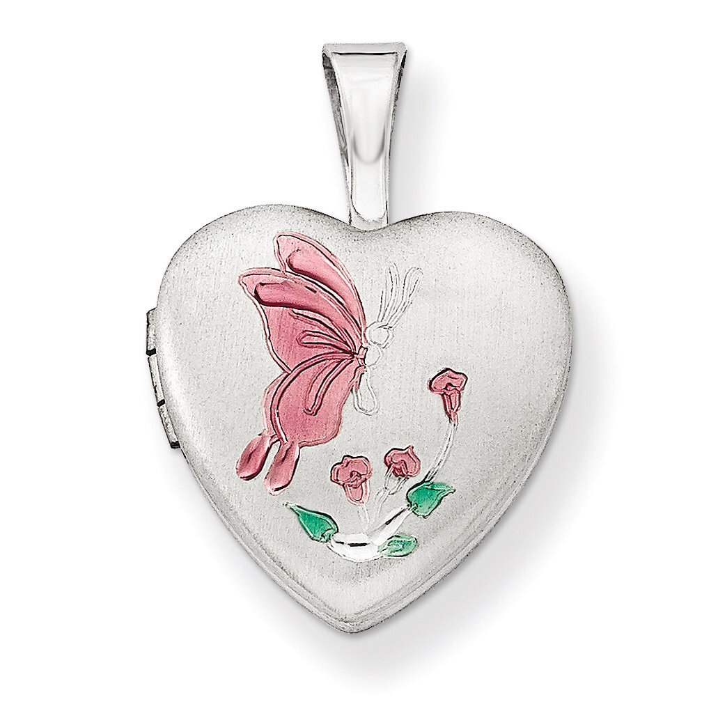 Enamel Butterfly Flowers 12mm Heart Locket Sterling Silver QLS505, MPN: QLS505, 191101277399