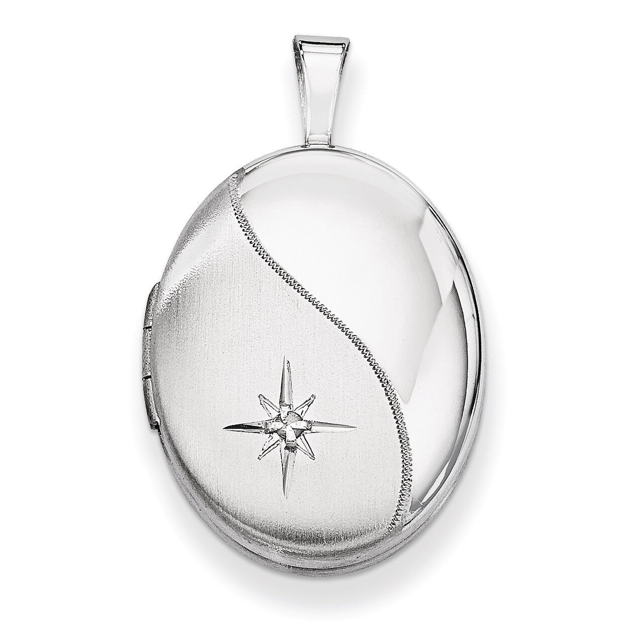 19mm Diamond Polished and Brushed Oval Locket Sterling Silver QLS512
