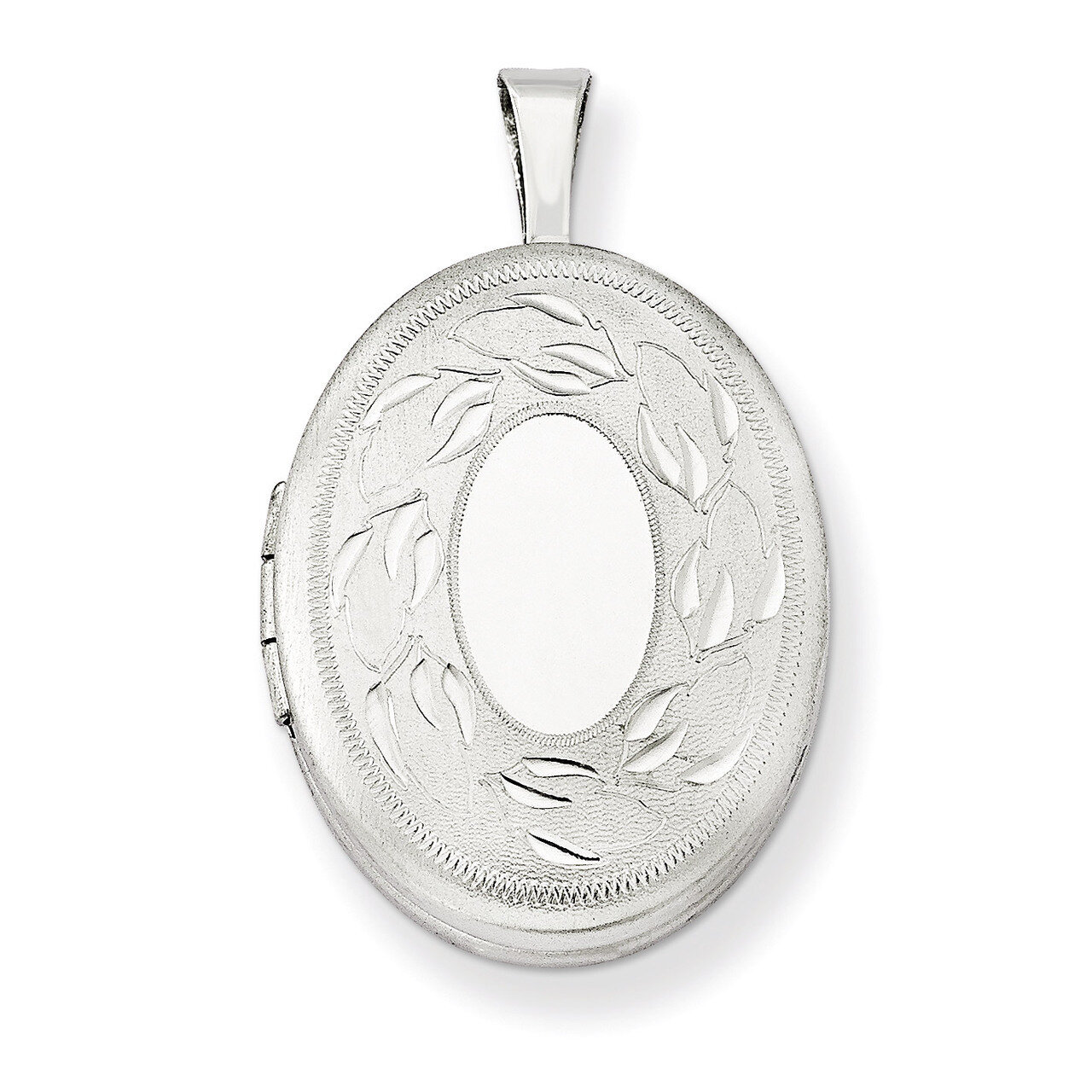 19mm Polished and Brushed Leaves Oval Locket Sterling Silver QLS521