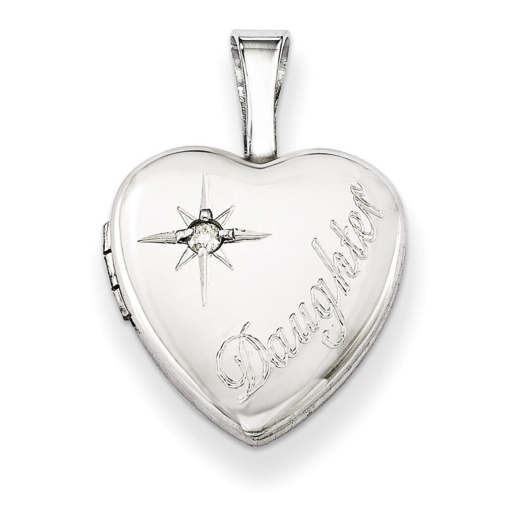 Heart Locket Sterling Silver &amp; Diamond Daughter 12mm QLS531