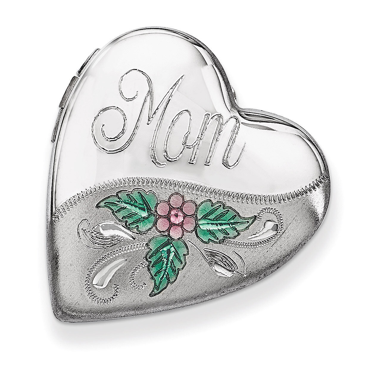 Mom with Enamel Flower 20mm Falling Heart Locket Sterling Silver QLS536, MPN: QLS536, 883957547572