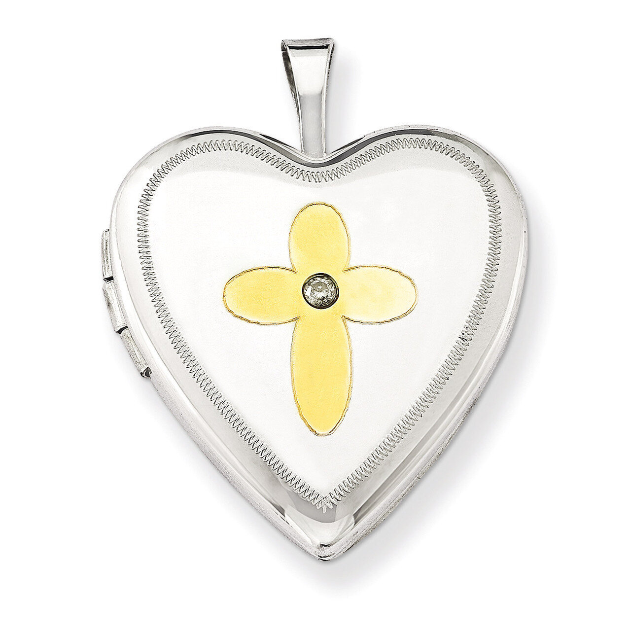 Heart Locket Sterling Silver &amp; Diamond Gold-plated Cross 20mm QLS558, MPN: QLS558, 883957053141
