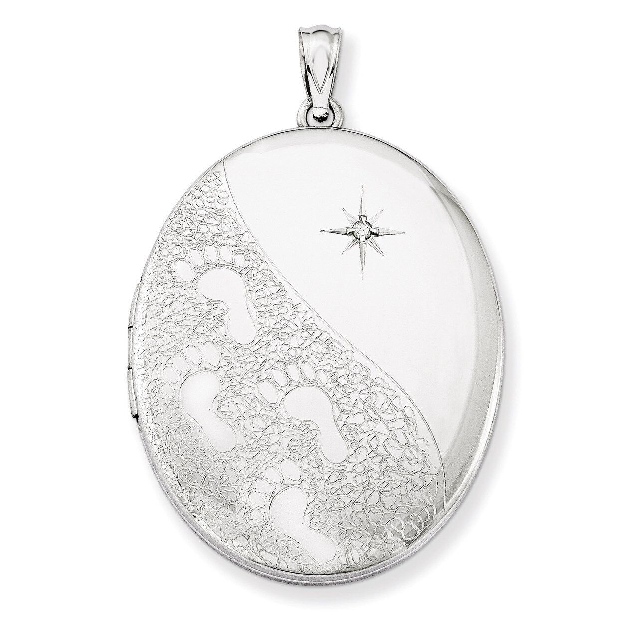 Oval Locket Sterling Silver &amp; Diamond with Footprints 34mm QLS569, MPN: QLS569, 883957144603