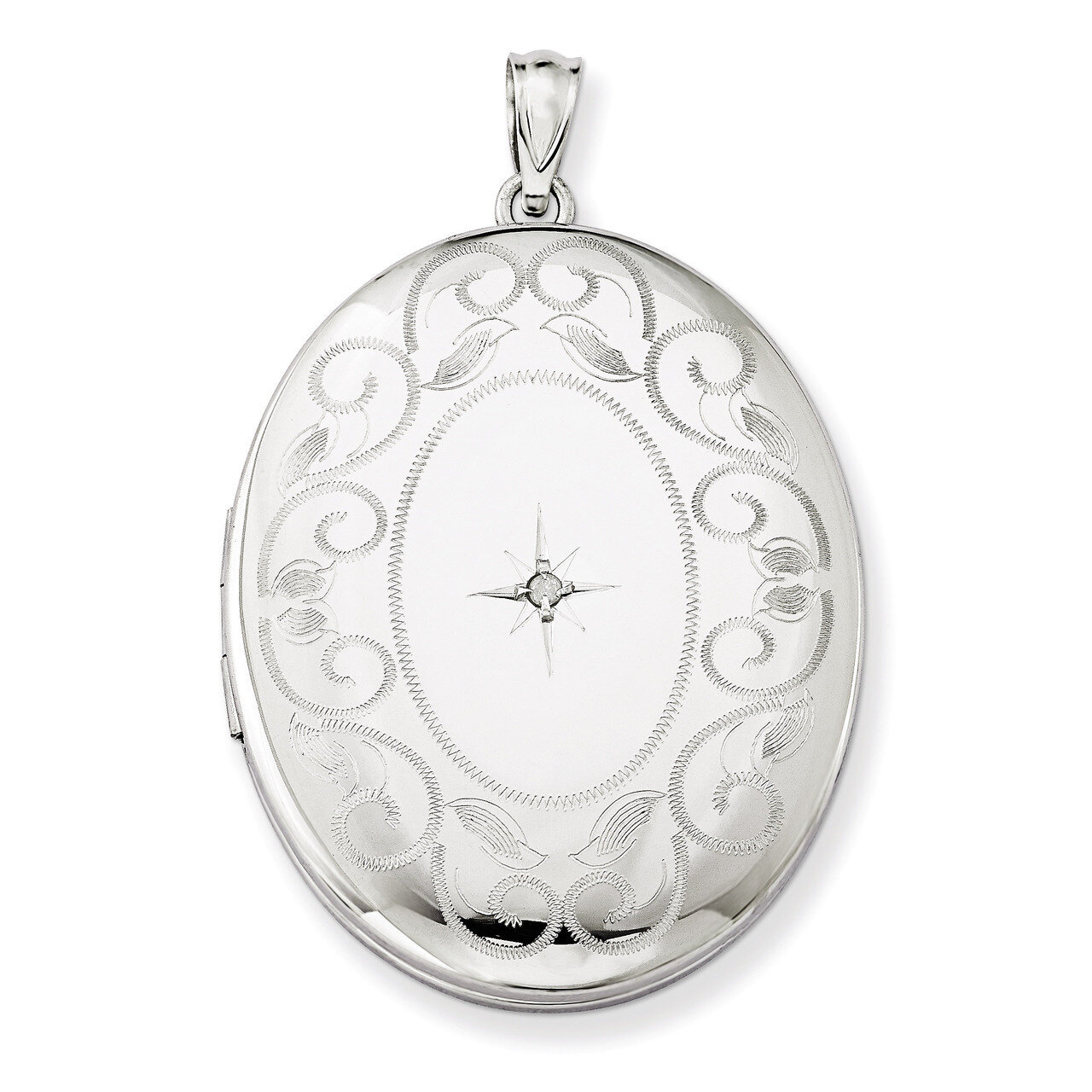 Oval Locket Sterling Silver &amp; Diamond with Swirl Border 34mm QLS579, MPN: QLS579, 883957562469
