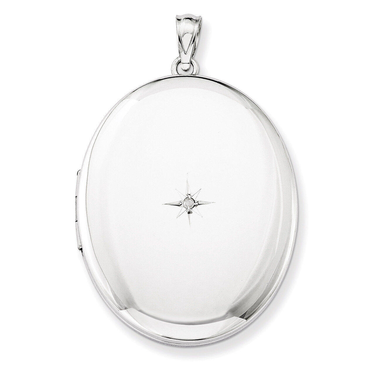 Oval Locket Sterling Silver &amp; Diamond Polished 34mm QLS580, MPN: QLS580, 883957530208