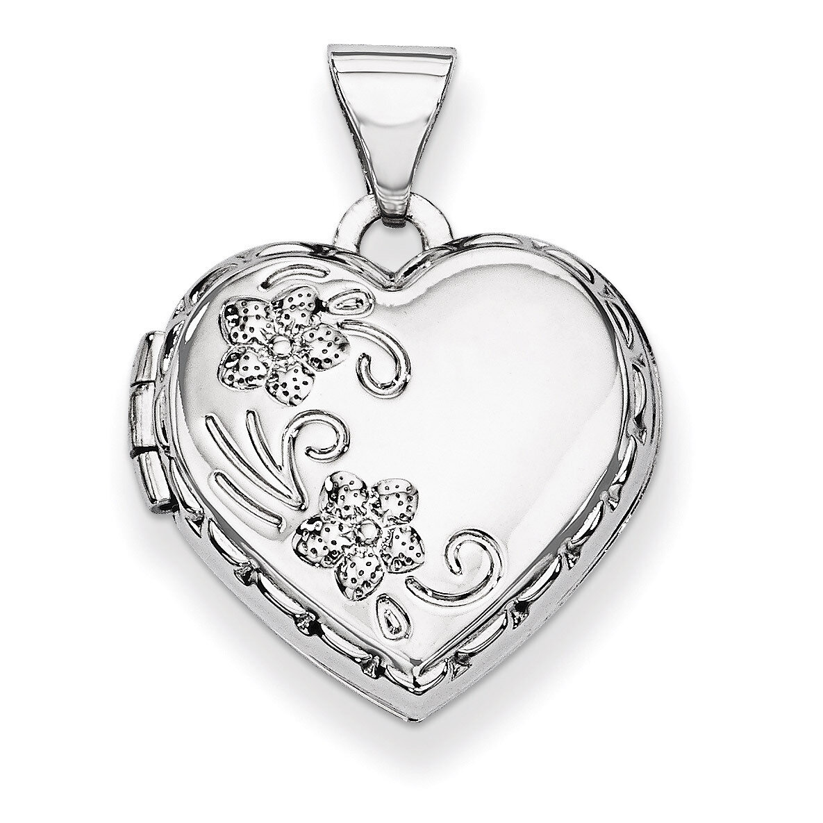 Polished Heart-Shaped Reversible Floral Locket 14k White Gold XL306