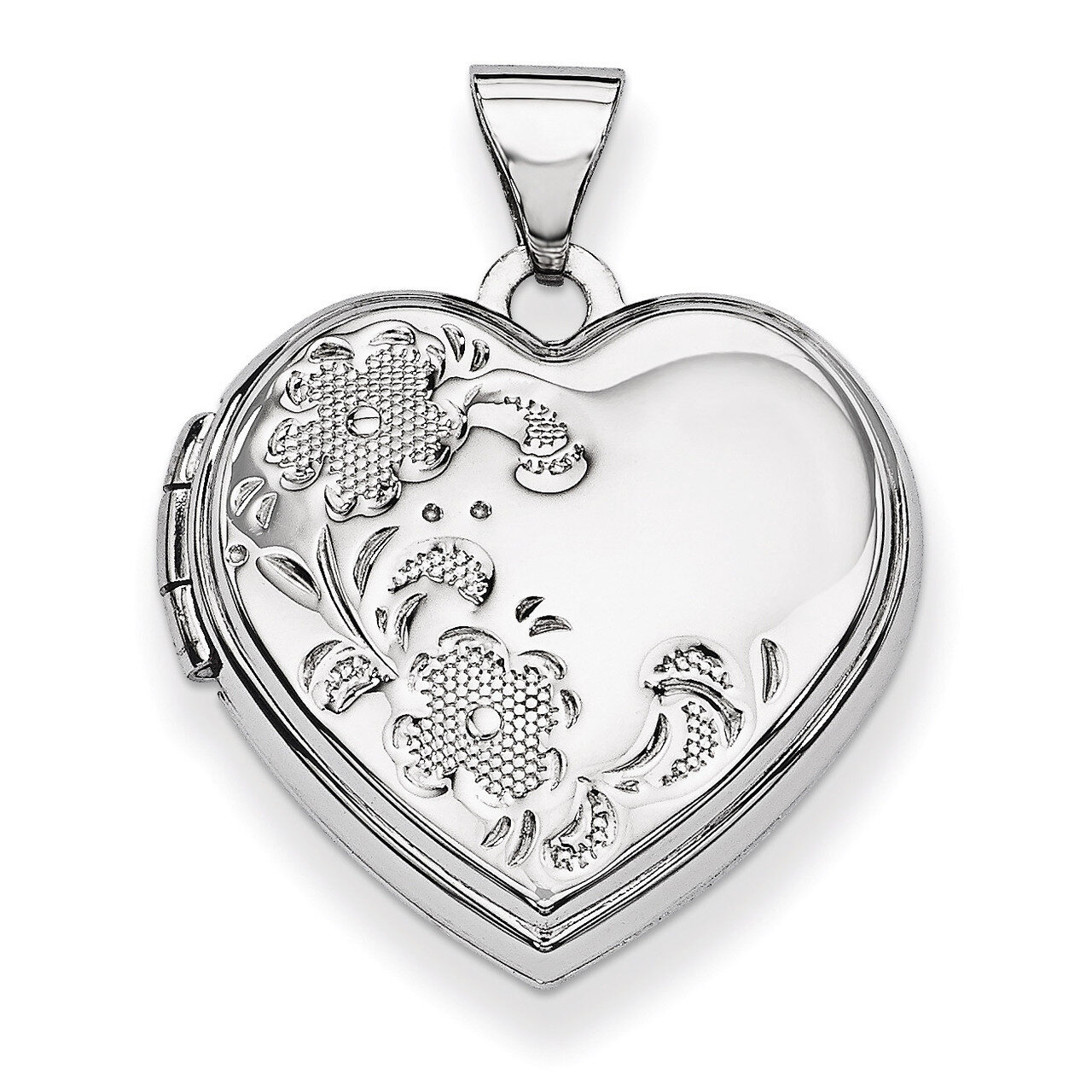Polished Heart-Shaped Floral Locket 14k White Gold XL322