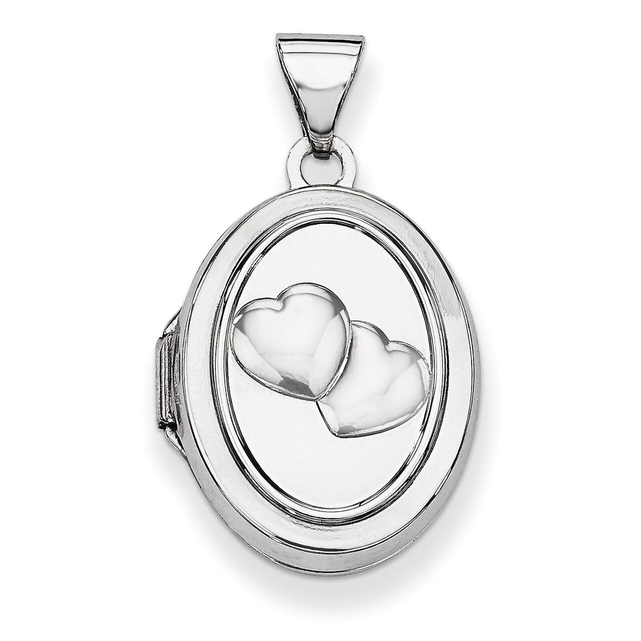 17mm Double Hearts Oval Locket 14k White Gold XL361