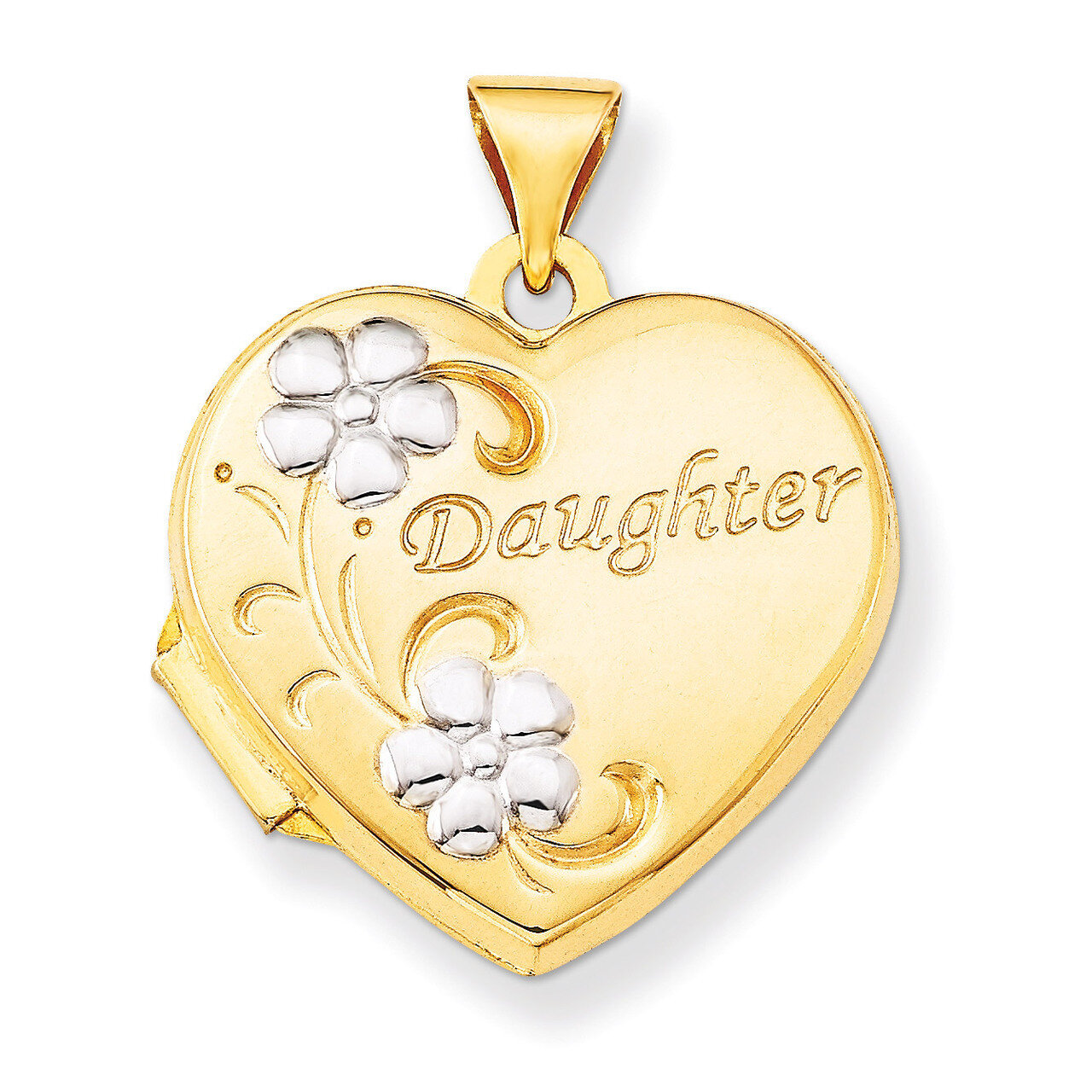 Daughter Floral 18mm Heart Locket 14k Gold & Rhodium XL469