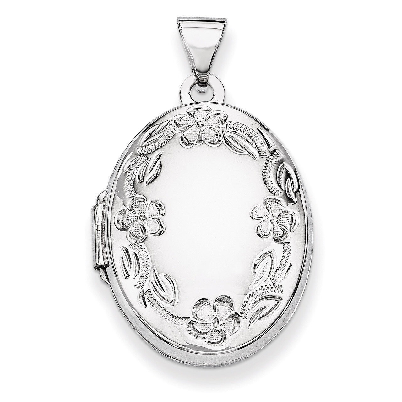 Oval Leaf Floral Scroll Border H/Eng Locket 14k White Gold 21mm XL534, MPN: XL534, 886774129129