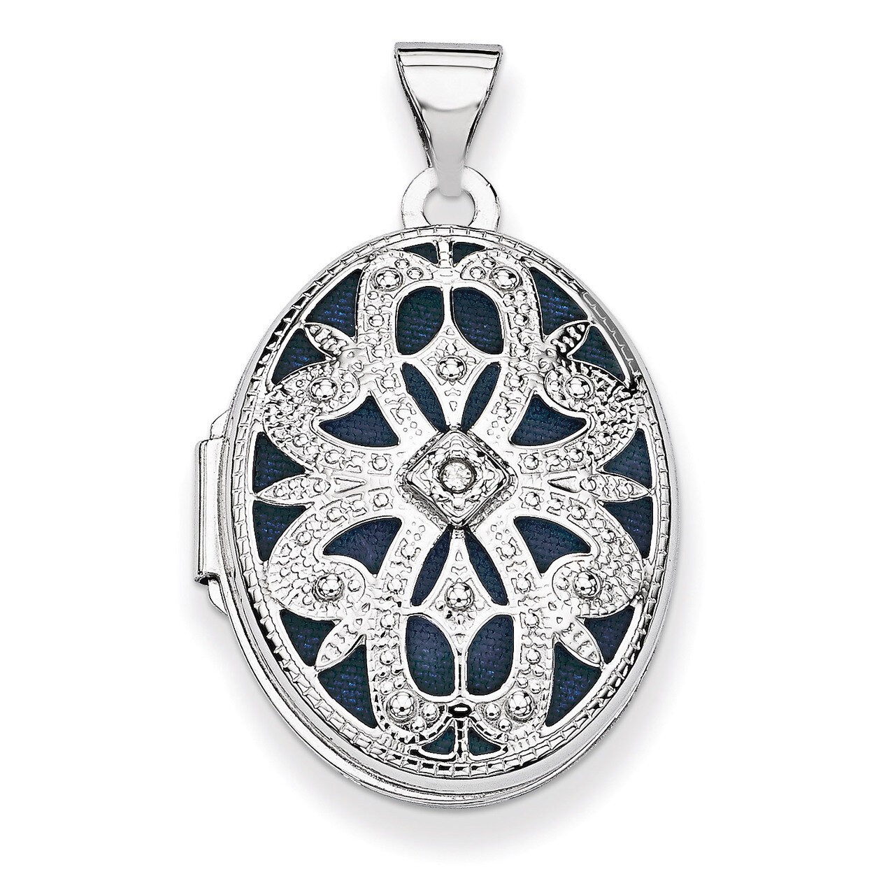 Oval with Diamond Vintage Locket 14k White Gold 21mm XL544, MPN: XL544, 886774129181