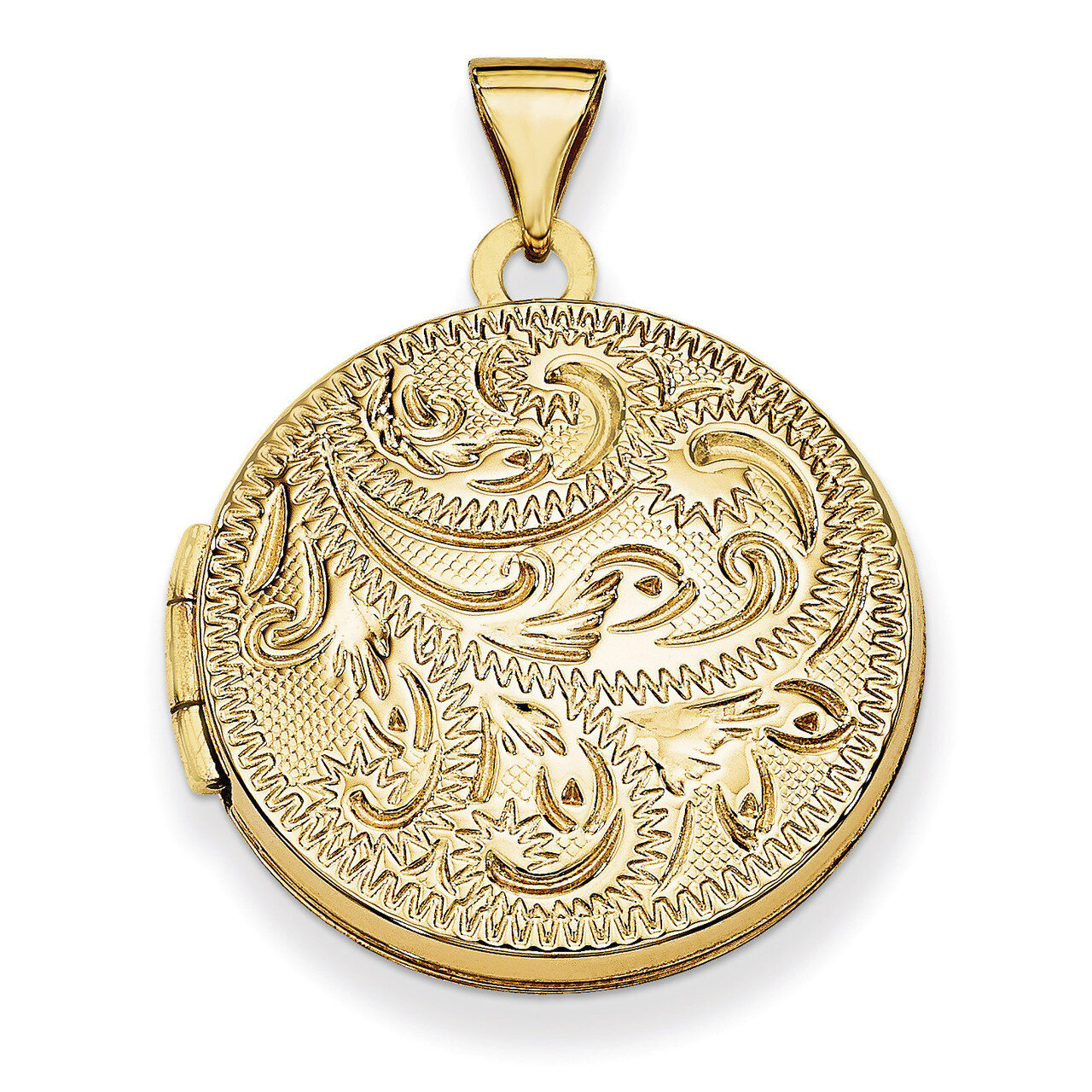 Round Fully Scroll Hand Engraved Locket 14k Gold 20mm XL561