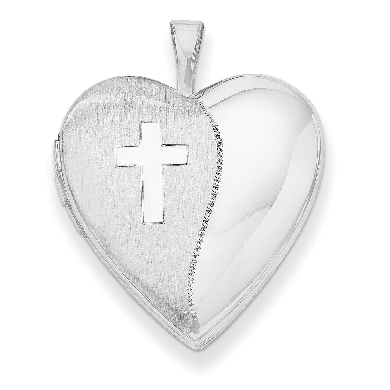 Polished Satin with Cross Heart Locket 14k White Gold 20mm XL583