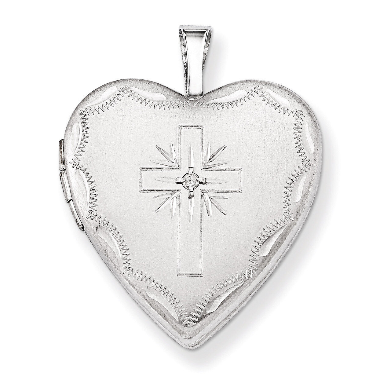 Diamond Set Cross Heart Locket 14k White Gold 20mm XL585, MPN: XL585, 883957143378