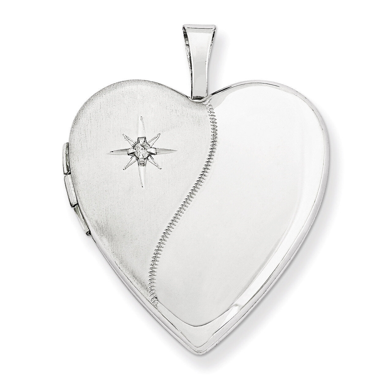 Polished Satin with Diamond Heart Locket 14k White Gold 20mm XL595