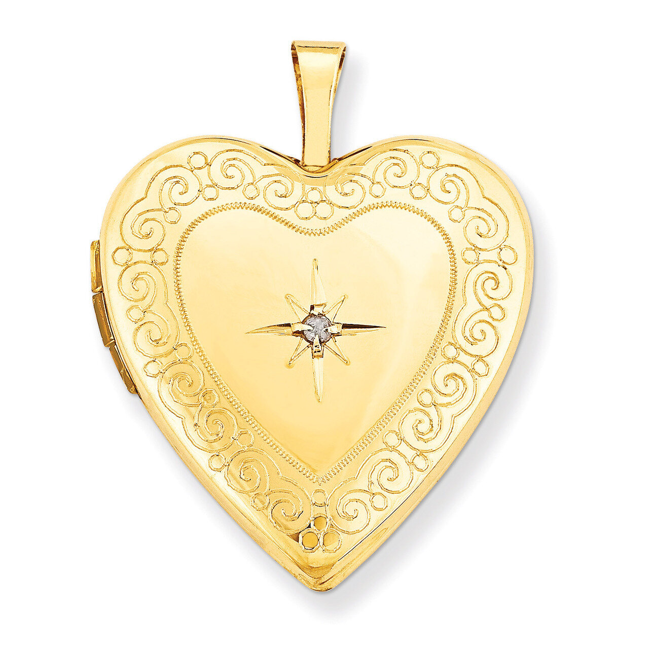 Side Swirls with Diamond Heart Locket 14k Gold 20mm XL596, MPN: XL596, 883957143576