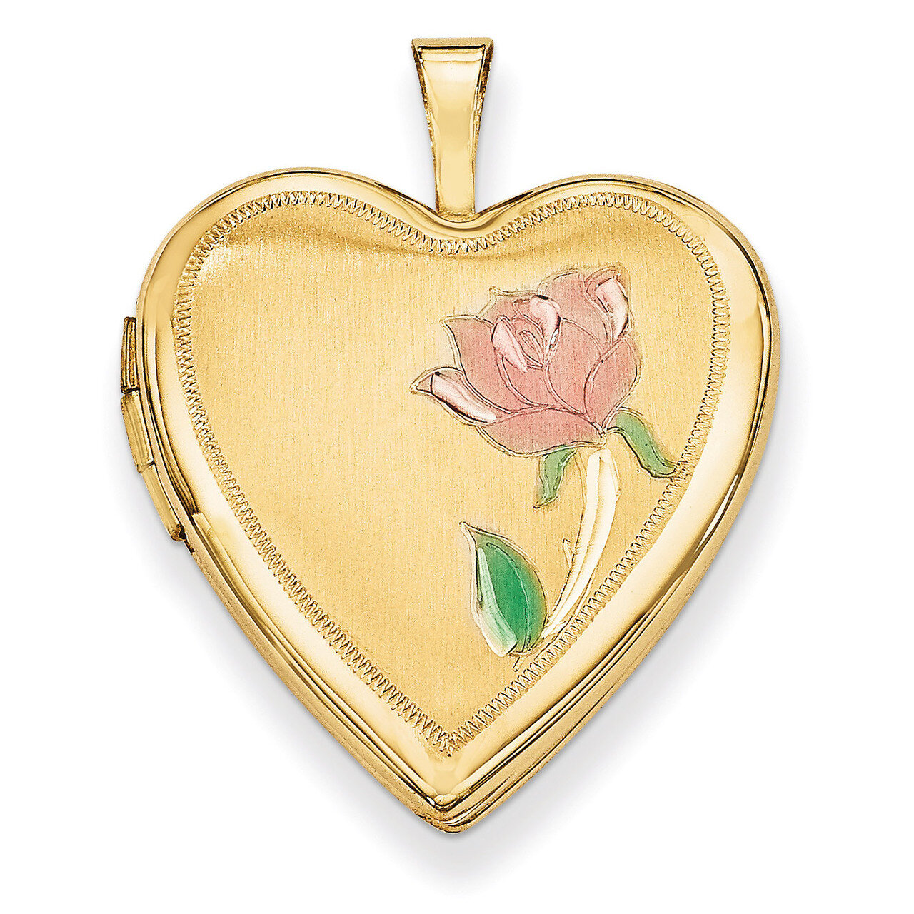 Enamel Rose Heart Locket 14k Gold 20mm XL604, MPN: XL604, 883957144429