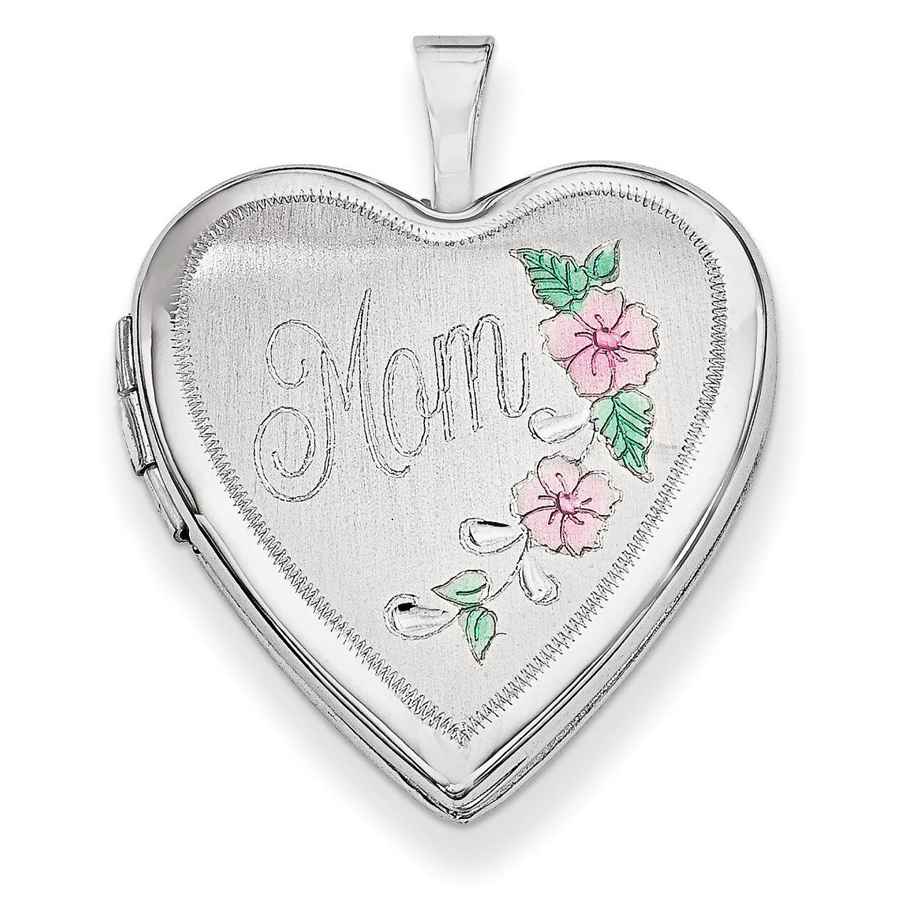 Enamel Flowers Mom Heart Locket 14k White Gold 20mm XL613, MPN: XL613, 883957144368