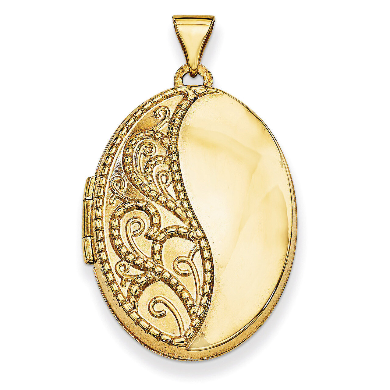 26mm Oval 1/2 Hand Engraved Locket 14k Yellow Gold XL623
