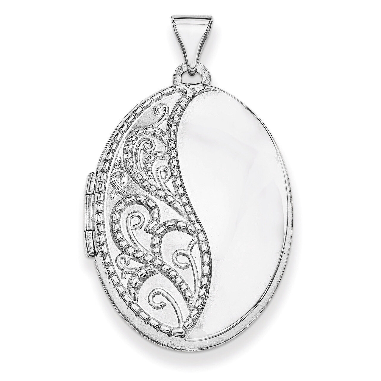 26mm Oval 1/2 Hand Engraved Locket 14k White Gold XL624
