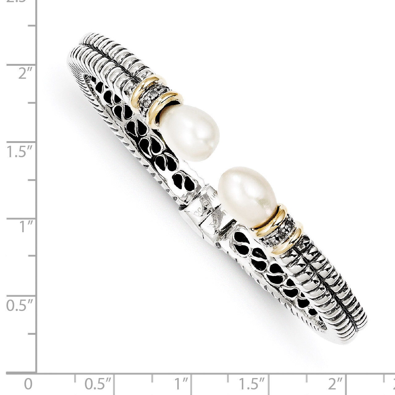11.5mm Cultured Pearl &amp; Diamond Cuff Bangle Sterling Silver &amp; 14k Gold QTC100, MPN: QTC100, 7423231…