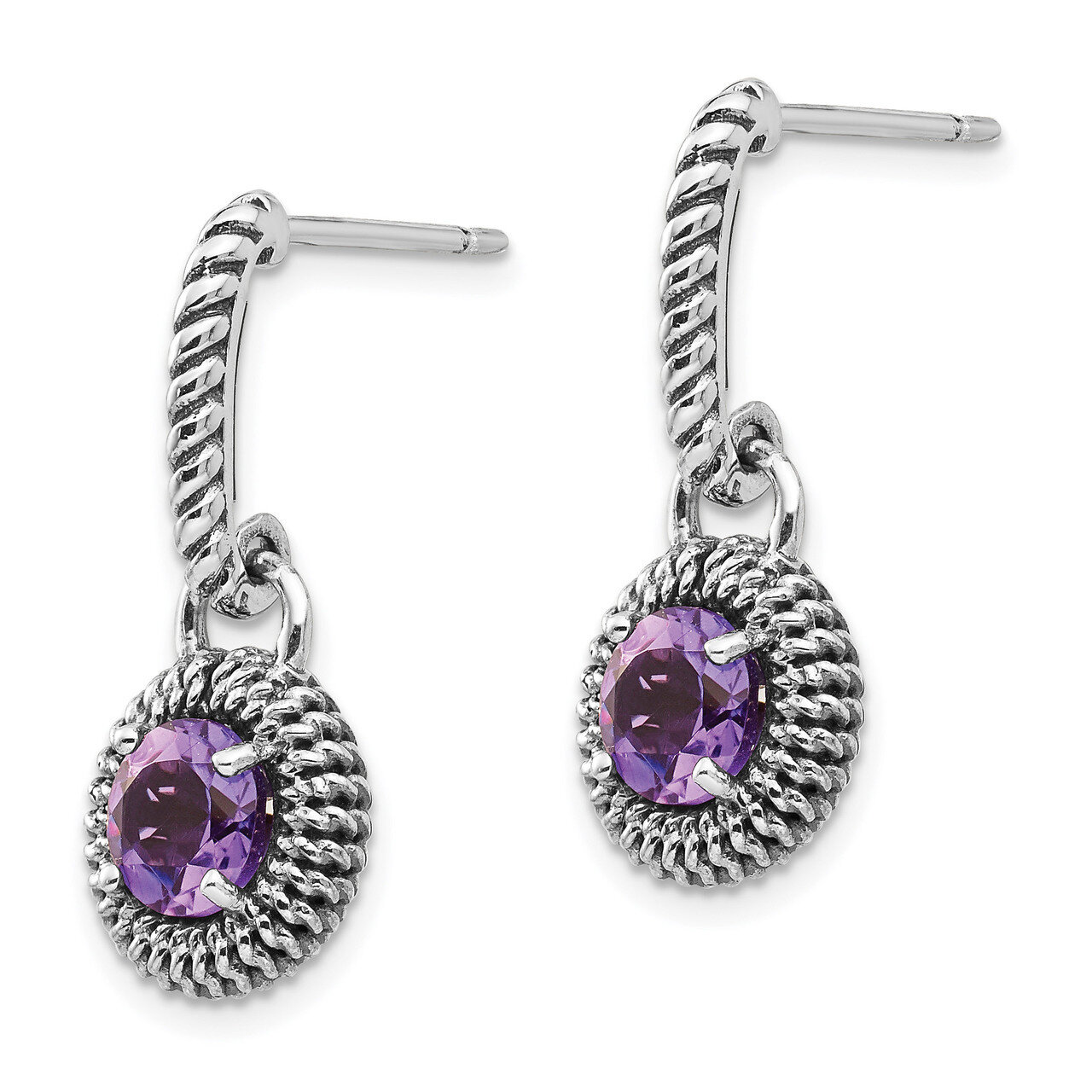 Amethyst Post Dangle Earrings Sterling Silver &amp; 14k Gold Antiqued QTC1001, MPN: QTC1001, 1911013859…