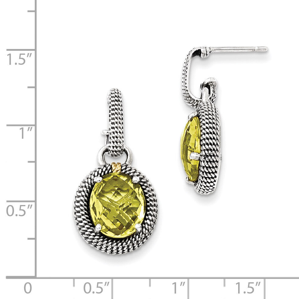 Lemon Quartz Post Dangle Earrings Sterling Silver &amp; 14k Gold Antiqued QTC1005, MPN: QTC1005, 883957…