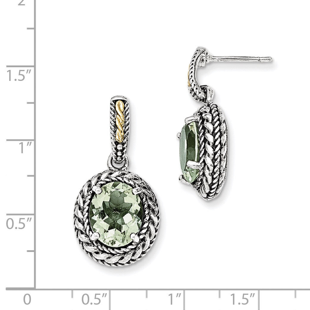 Green Quartz Post Dangle Earrings Sterling Silver &amp; 14k Gold Antiqued QTC1008, MPN: QTC1008, 883957…