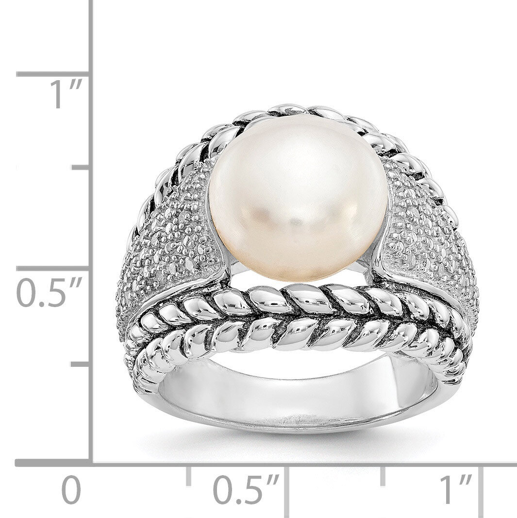 11.5mm Cultured Pearl &amp; 1/10ct. Diamond Ring Sterling Silver QTC101, MPN: QTC101, 742323126936