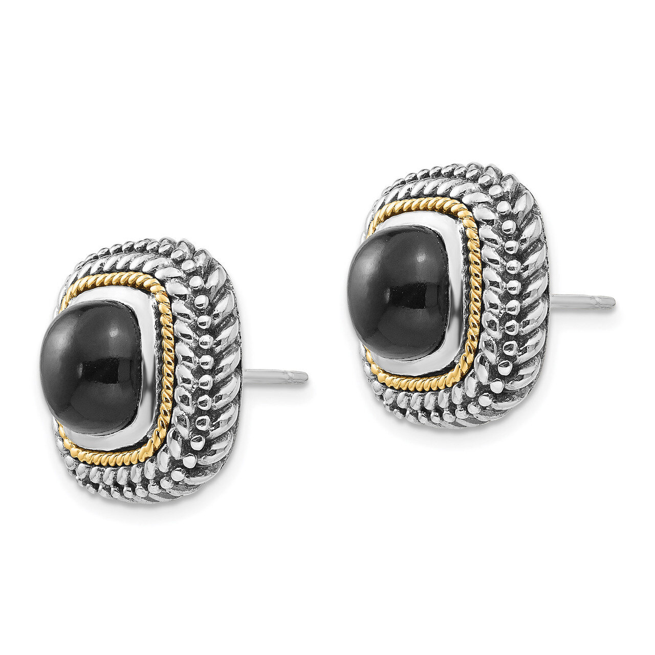 Cabochon Onyx Post Earrings Sterling Silver &amp; 14k Gold QTC1022, MPN: QTC1022, 191101384165