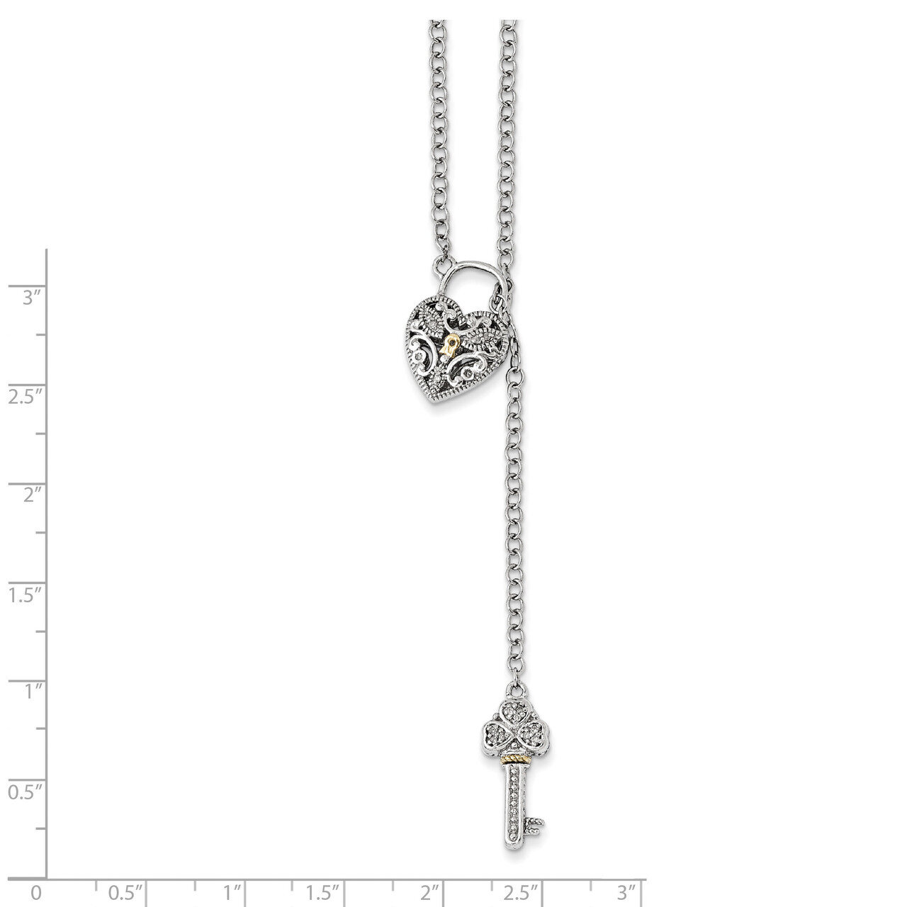 Diamond Heart Lock and Key Necklace Sterling Silver &amp; 14k Gold QTC1027, MPN: QTC1027, 191101385926