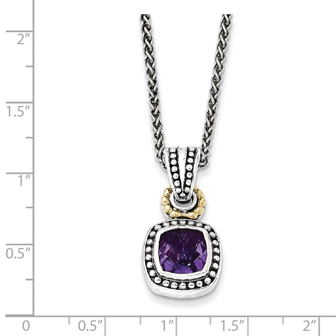 Amethyst Necklace Sterling Silver &amp; 14k Gold Antiqued QTC1028, MPN: QTC1028, 191101384172