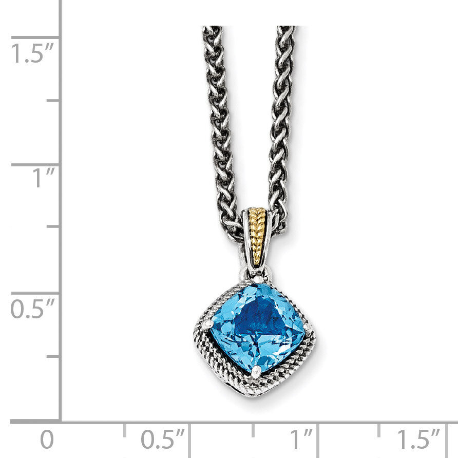 Blue Topaz Necklace Sterling Silver & 14k Gold Antiqued QTC1044