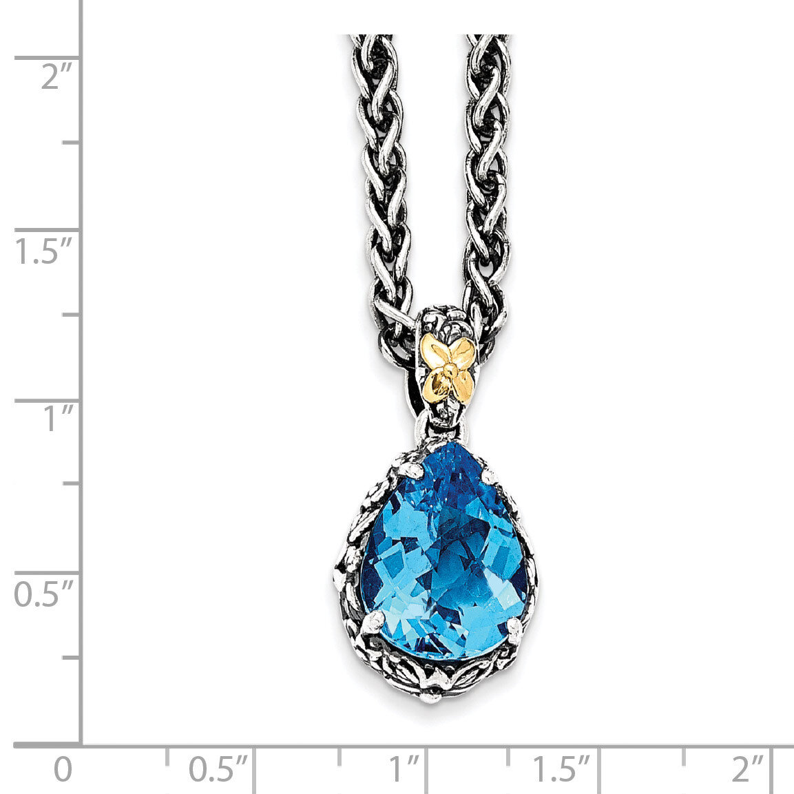 Blue Topaz Necklace Sterling Silver &amp; 14k Gold QTC1048, MPN: QTC1048, 191101385995