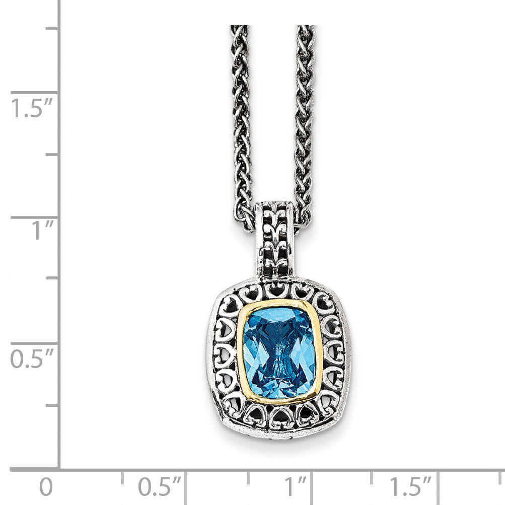 Light Swiss Blue Topaz Necklace Sterling Silver &amp; 14k Gold Antiqued QTC1060, MPN: QTC1060, 19110138…