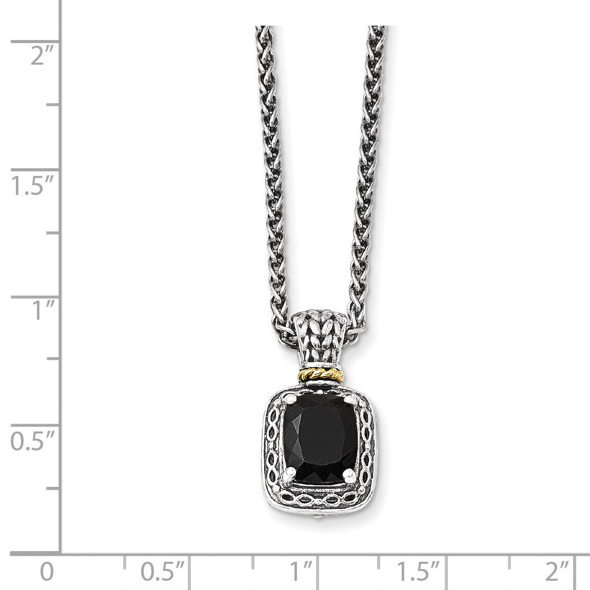 Onyx Necklace Sterling Silver &amp; 14k Gold Antiqued QTC1066, MPN: QTC1066, 191101385094