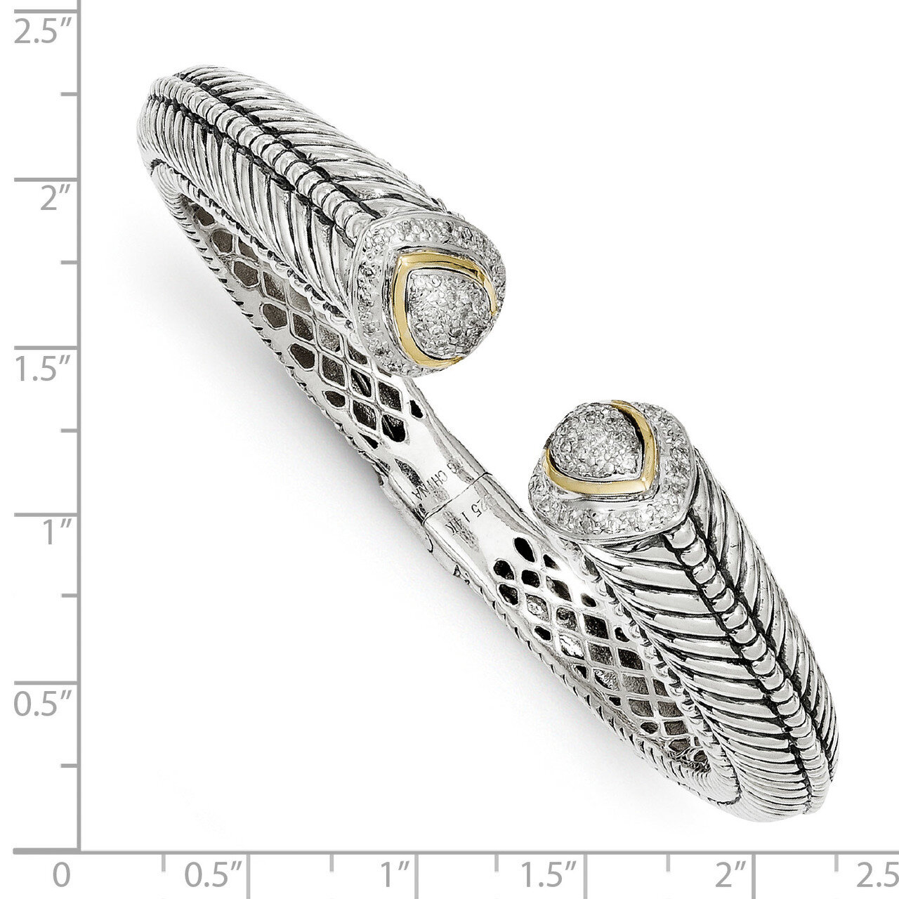 1/2ct. Diamond Hinged Cuff Bracelet Sterling Silver &amp; 14k Gold QTC11, MPN: QTC11, 742323127162