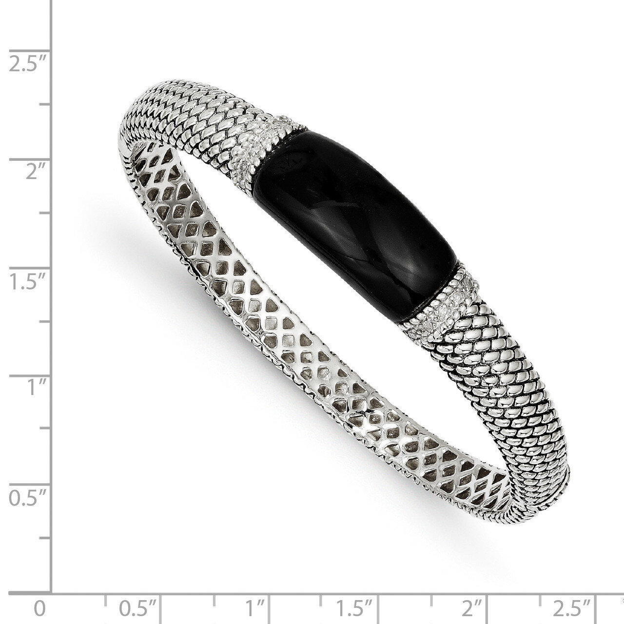 Onyx &amp; 1/10ct. Diamond Bangle Bracelet Sterling Silver QTC111, MPN: QTC111, 742323127209