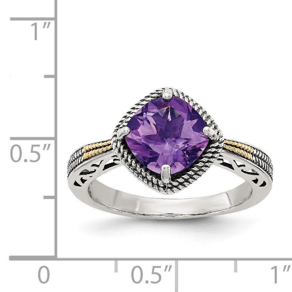 Amethyst Ring Sterling Silver &amp; 14k Gold Antiqued QTC1117, MPN: QTC1117, 191101385193