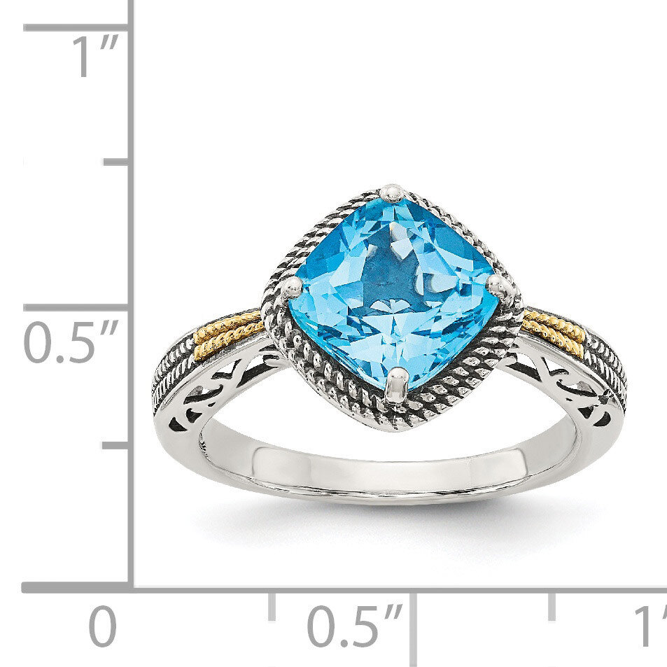 Blue Topaz Ring Sterling Silver &amp; 14k Gold Antiqued QTC1118, MPN: QTC1118, 191101392139