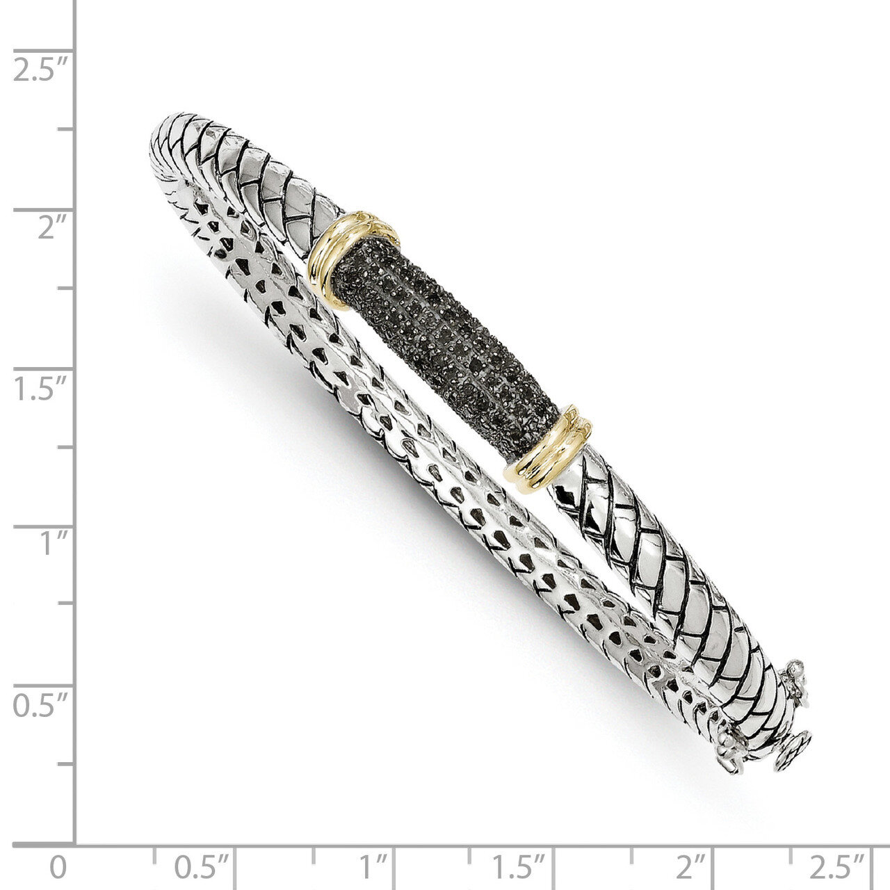 Black Diamond Bangle Bracelet Sterling Silver &amp; 14k Gold QTC1169, MPN: QTC1169, 191101386190