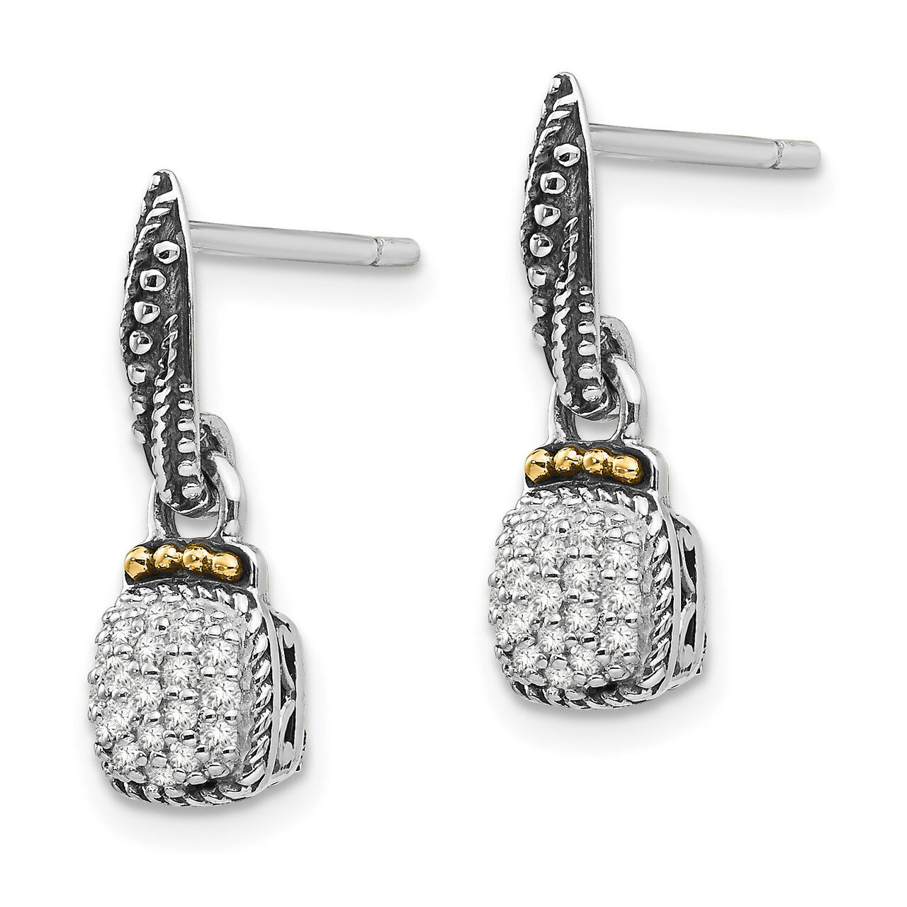 Diamond Dangle Post Earrings Sterling Silver & 14k Gold QTC1191