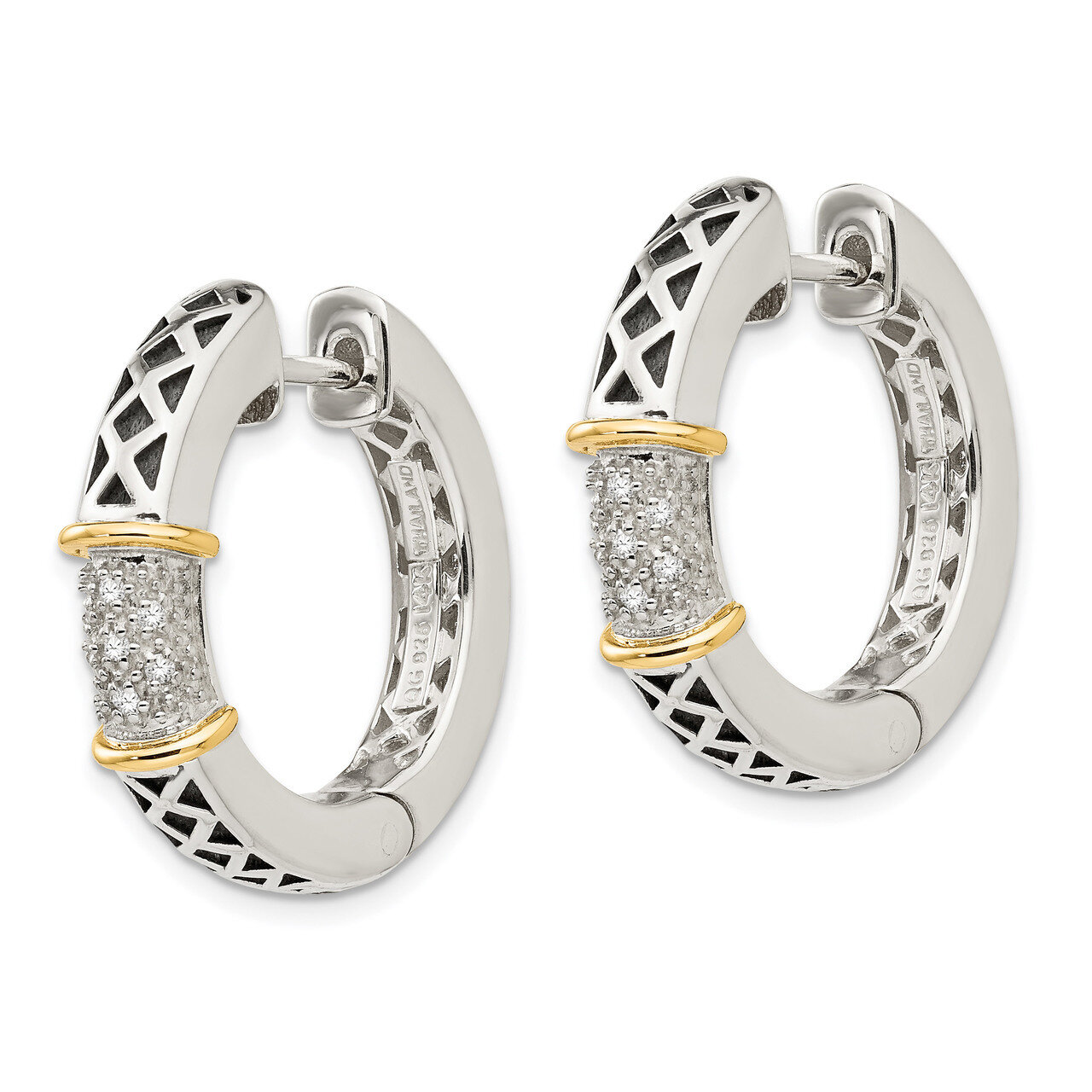 Diamond Hinged Hoop Earrings Sterling Silver &amp; 14k Gold QTC12, MPN: QTC12, 742323113264