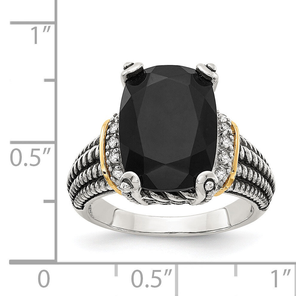 Black Onyx &amp; White Diamond Ring Sterling Silver &amp; 14k Gold QTC1205, MPN: QTC1205, 191101393297