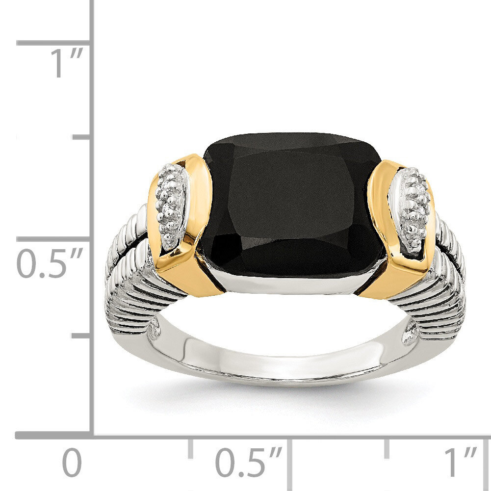 Black Onyx and .02ct Diamond Ring Sterling Silver & 14k Gold QTC1206