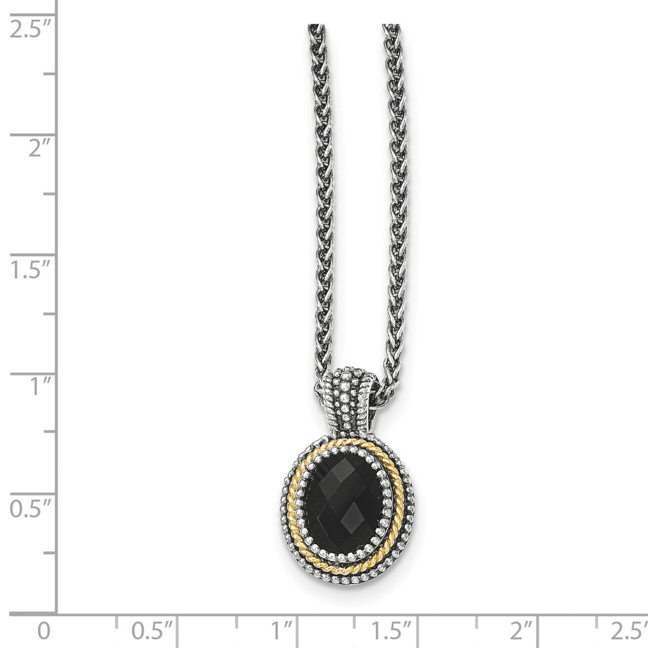 Black Onyx Necklace Sterling Silver &amp; 14k Gold QTC1208
