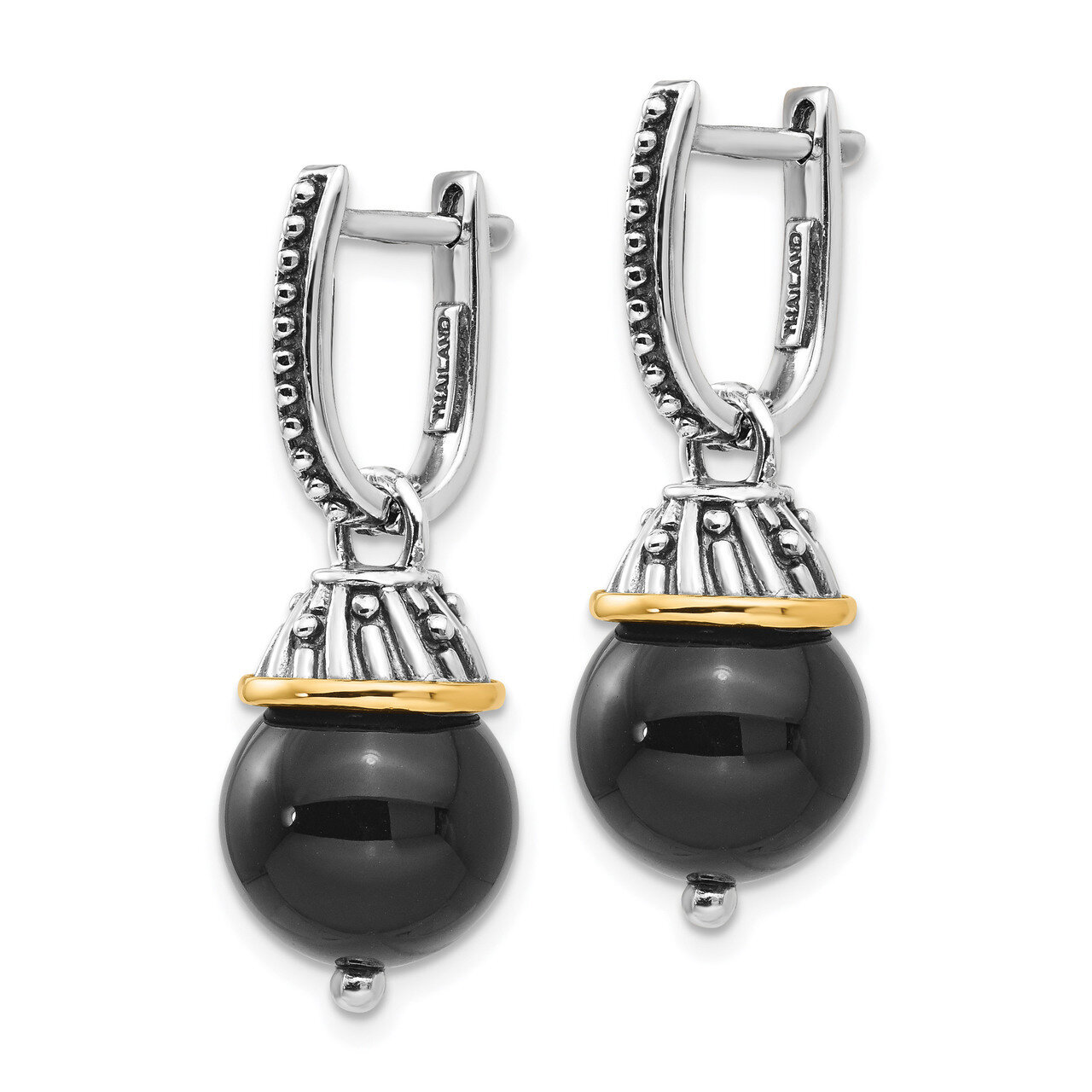 Black Onyx Polished and Textured Earrings Sterling Silver &amp; 14k Gold QTC1210, MPN: QTC1210, 1911013…
