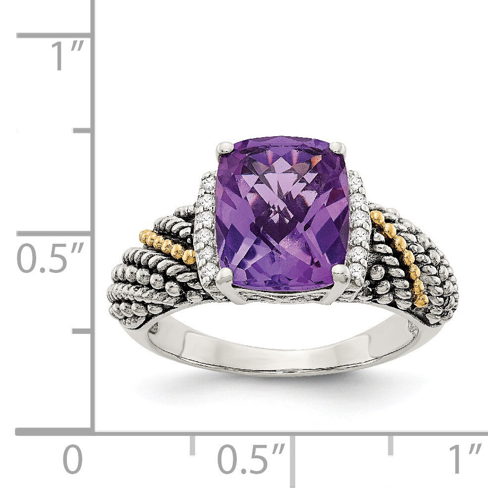 Diamond and Amethyst Ring Sterling Silver &amp; 14k Gold QTC1224, MPN: QTC1224, 191101393358