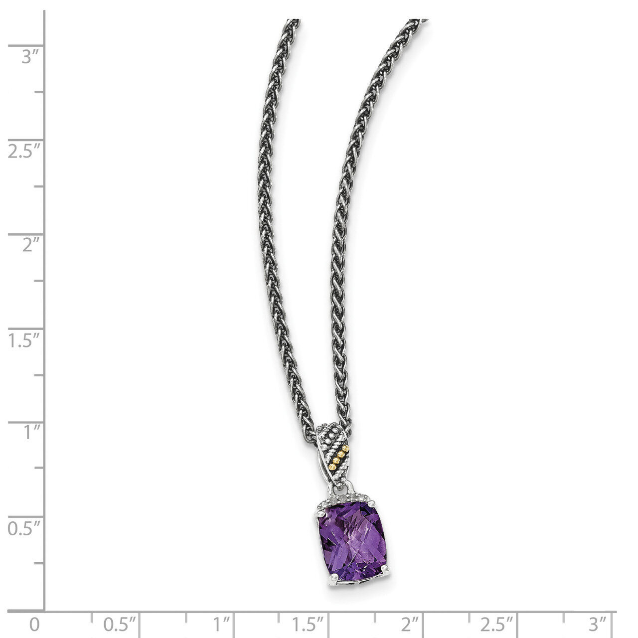 Diamond and Amethyst Necklace Sterling Silver &amp; 14k Gold QTC1225, MPN: QTC1225, 191101465451