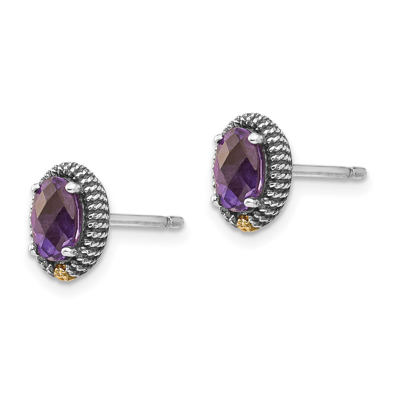 Oval Amethyst Post Earrings Sterling Silver &amp; 14k Gold QTC1230, MPN: QTC1230, 191101466427